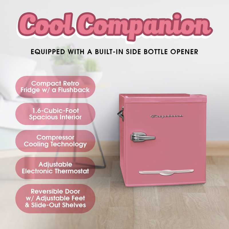 1.6 Cu Ft Retro Mini Fridge with Side Bottle Opener, popular New Fridge